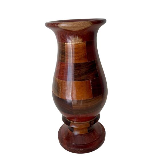 Wood Vase 8.5" Tall Hand Turned Solid Wood Inlay Cabincore Boho Natural - Picture 4 of 10
